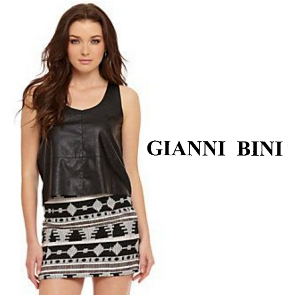 Gianni Bini Gavin Faux-Leather-Front Crop Top - Picture 1 of 2